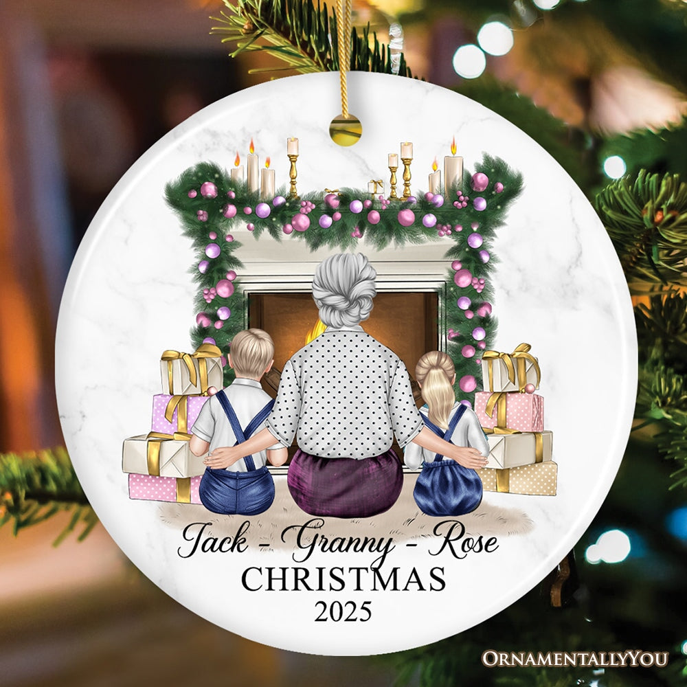 Grandma and Grandsons Personalized Christmas Ornament, Grandmother Holiday Gift Ceramic Ornament OrnamentallyYou Circle