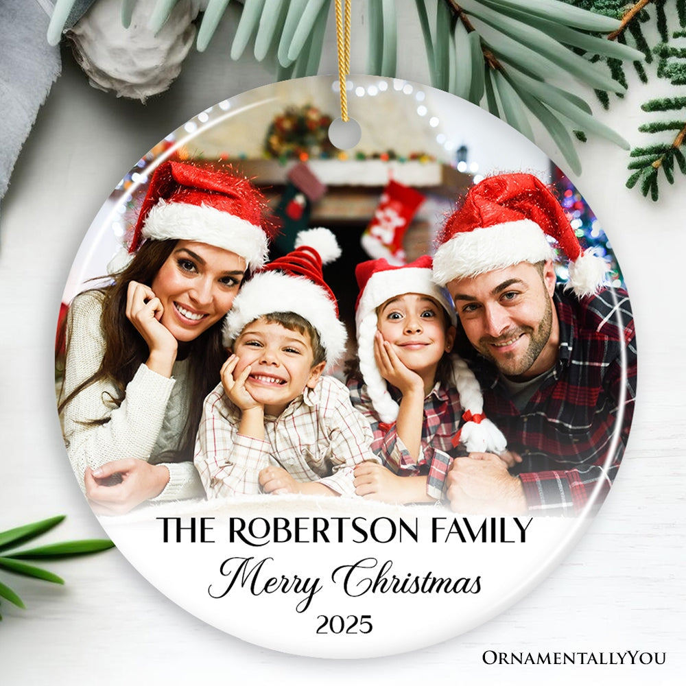 Personalized Family Photo Christmas Ornament, Keepsake Gift with Any Custom Text and Picture Ceramic Ornament OrnamentallyYou Circle