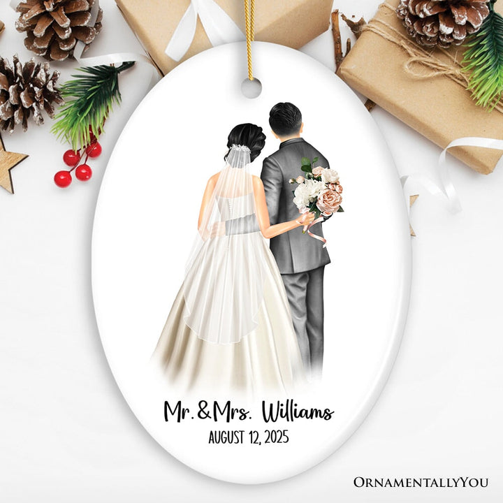 Bride and Groom Wedding Married Couple Gift Ornament Personalized Ceramic Ornament OrnamentallyYou Oval