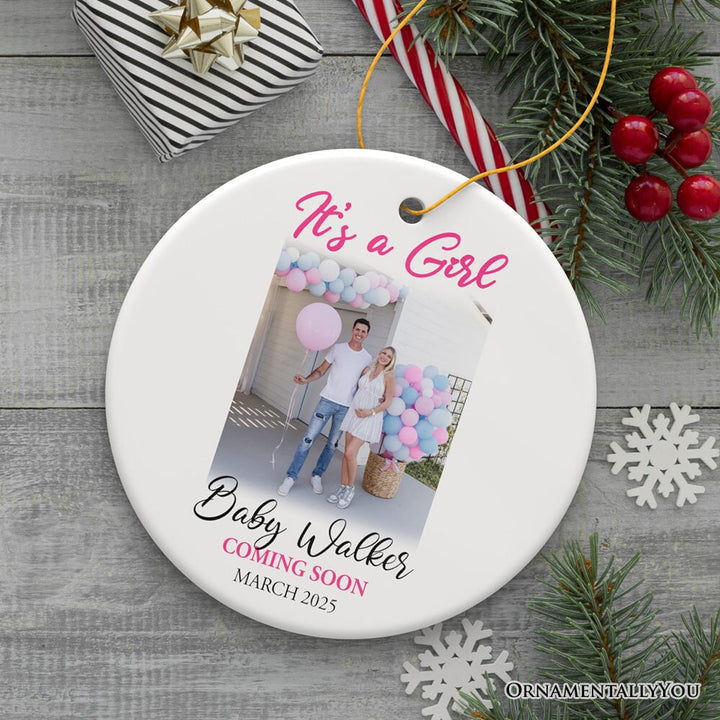 Baby Gender Reveal Personalized Photo Ornament, It’s a Boy or Girl Announcement, Small Baby Shower Gift Ceramic Ornament OrnamentallyYou