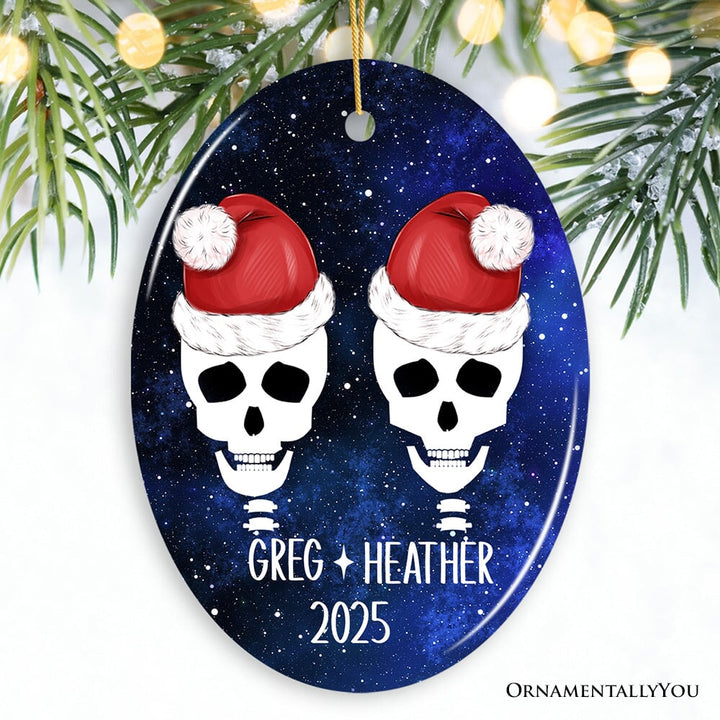 Eternal Love Santa Skulls Personalized Couples Christmas Ornament Ceramic Ornament OrnamentallyYou Oval