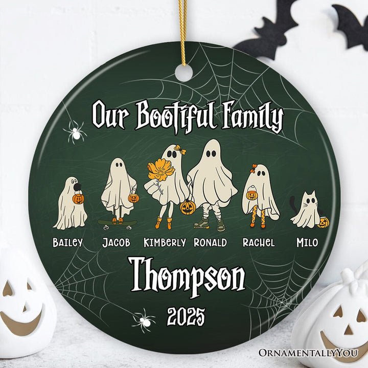 Halloween Ghost Family With Pets Personalized Ornament, Custom Ghost Crew Portrait Gift Ceramic Ornament OrnamentallyYou Circle
