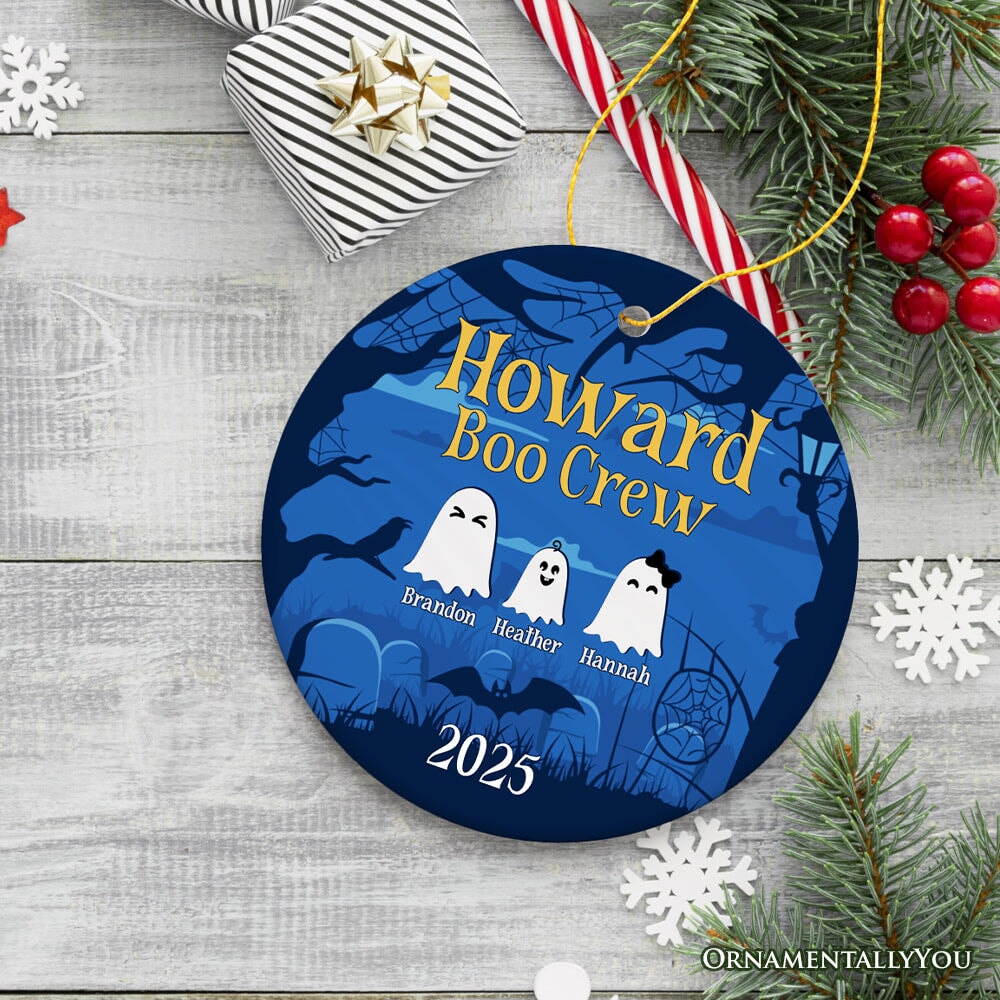 Halloween Ghost Family Members Personalized Ornament, Cute Boo Crew Gift, Spooky Season Home Decor Ceramic Ornament OrnamentallyYou