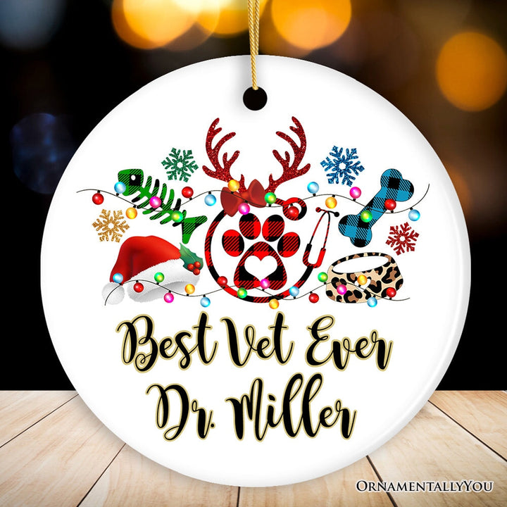Pet Themed Buffalo Plaid Veterinarian Merry Christmas Ornament, Animal Owner Gift Ceramic Ornament OrnamentallyYou Circle