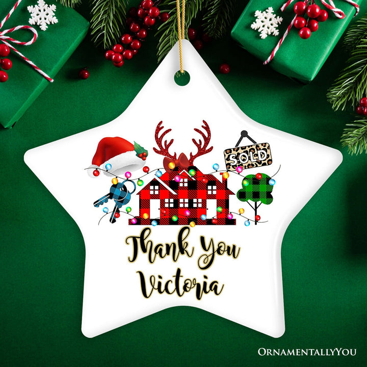 Personalized Realtor Buffalo Plaid Leopard Merry Christmas Ornament, Gift From Customers Ceramic Ornament OrnamentallyYou Star