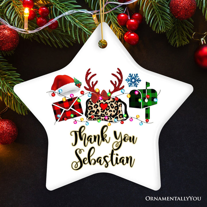 Personalized Postal Worker Buffalo Plaid Leopard Merry Christmas Ornament Gift Ceramic Ornament OrnamentallyYou Star
