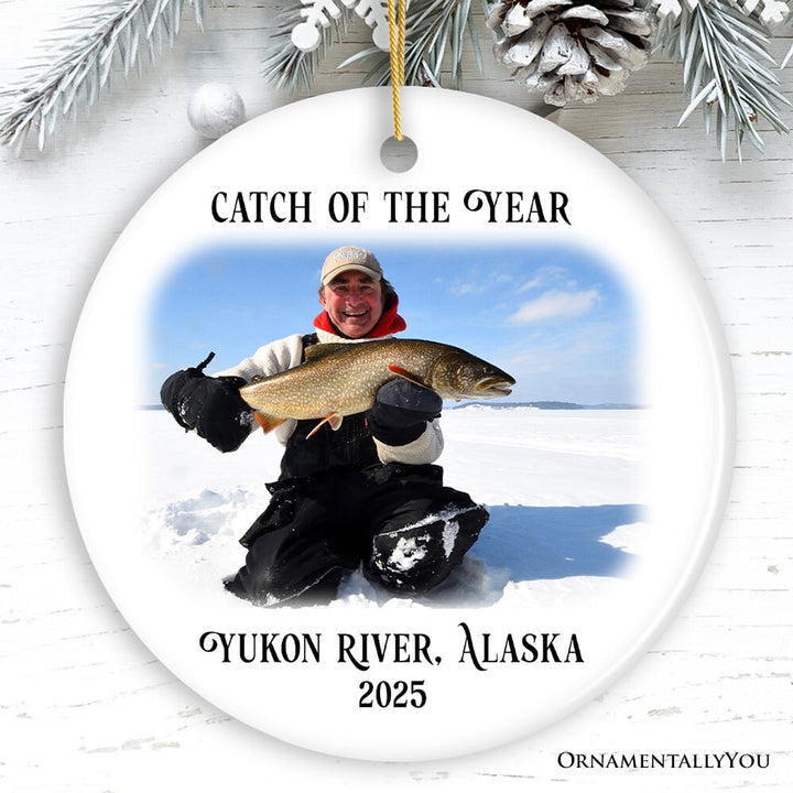 Personalized Fishing Keepsake Ornament Gift, Catch of the Year Photo Ceramic Ornament OrnamentallyYou Circle