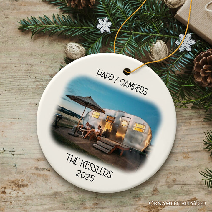 Camping Memory Photo Customized Ornament, Personalized Christmas Camper Gift Ceramic Ornament OrnamentallyYou