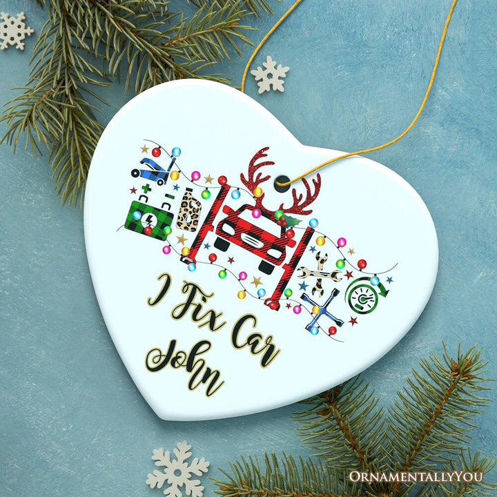 Personalized Automotive Technician Plaid Christmas Ornament, Mechanic Repair and Parts Gift for Shop Ceramic Ornament OrnamentallyYou Heart