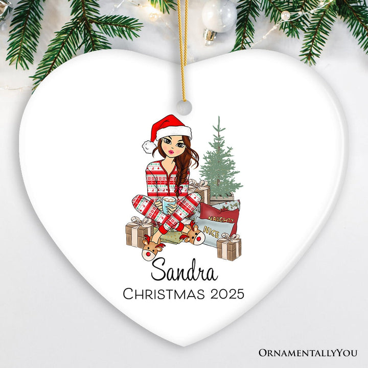 Personalized Girly Girl Christmas Ornament, Black, Blonde, Brown Brunette, and Red Hair Ceramic Ornament OrnamentallyYou Heart