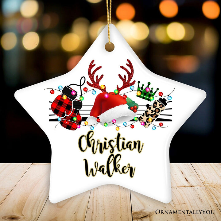 Personalized Boxing Buffalo Plaid Leopard Merry Christmas Ornament, Team and Coaches Gift Ceramic Ornament OrnamentallyYou Star