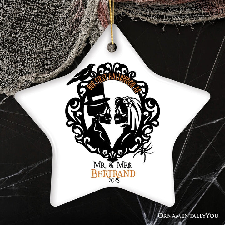 Gothic First Halloween Married Custom Ornament, Skeleton Couple Wedding Personalized Gift Ceramic Ornament OrnamentallyYou Star