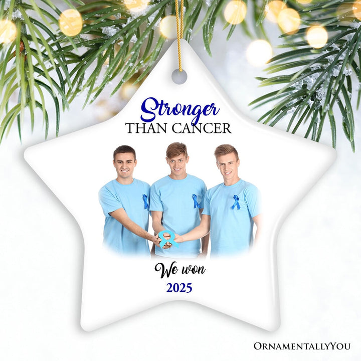 Men’s Cancer Awareness Photo Upload Ornament, Personalized Memory Gift Ceramic Ornament OrnamentallyYou Star