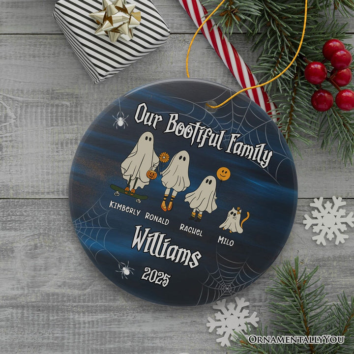 Halloween Ghost Family With Pets Personalized Ornament, Custom Ghost Crew Portrait Gift Ceramic Ornament OrnamentallyYou