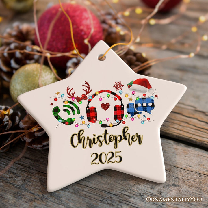 Personalized Customer Service Representative Buffalo Plaid Leopard Merry Christmas Ornament Gift Ceramic Ornament OrnamentallyYou