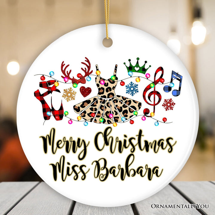 Personalized Ballet Buffalo Plaid Leopard Merry Christmas Ornament, Dance Teacher Gift Ceramic Ornament OrnamentallyYou Circle