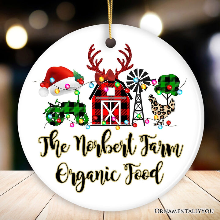 Personalized Farm Buffalo Plaid Leopard Merry Christmas Ornament, Farmhouse Gift Ceramic Ornament OrnamentallyYou Circle