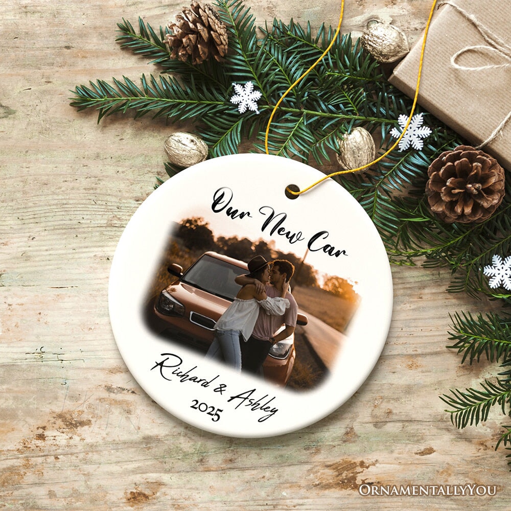 Personalized First Car Photo Ornament, New Driver Picture Custom Christmas Family Gift Ceramic Ornament OrnamentallyYou