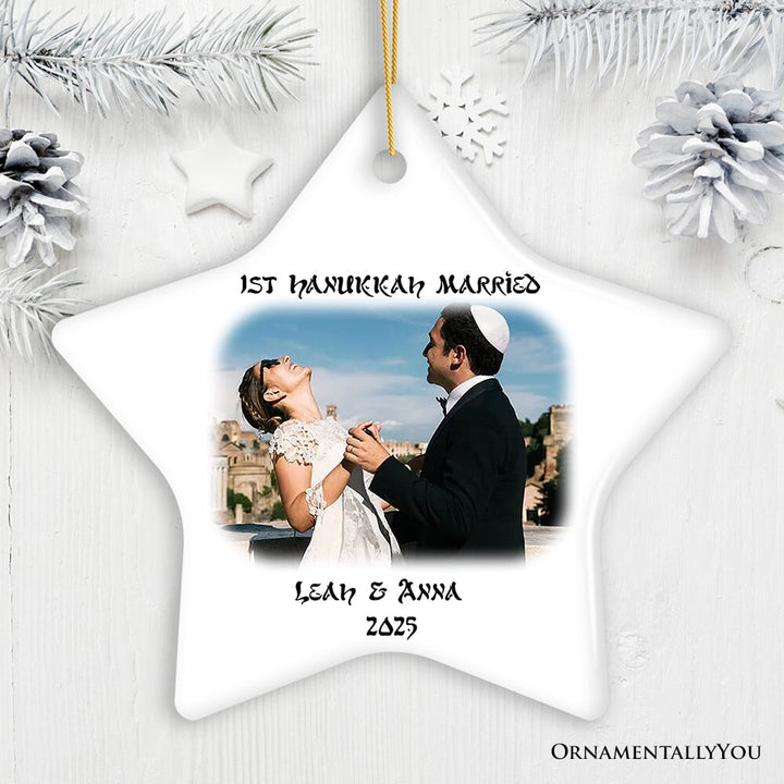 First Hanukkah Married Personalized Photo Ornaments, Engagement Gift Ceramic Ornament OrnamentallyYou Star