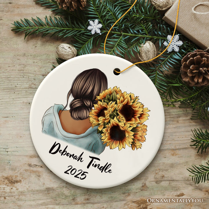 Small Town Girl with Sunflowers Personalized Ornament Gift, Farmhouse Christmas Tree Decor Ceramic Ornament OrnamentallyYou