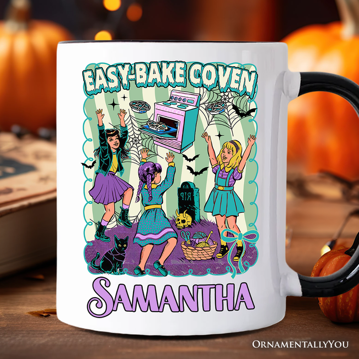 Retro Easy-Bake Coven Horror Movie Personalized Mug, Funny Retro Witch Halloween Gift with Custom Name