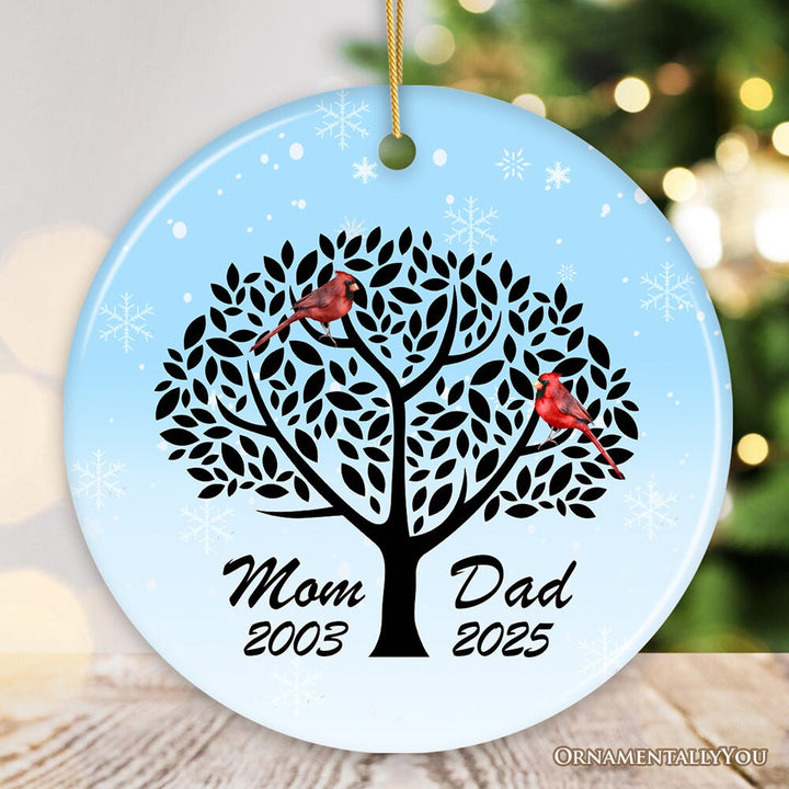 Dad and Mom Cardinals in The Tree Personalized Ornament Ceramic Ornament OrnamentallyYou Circle