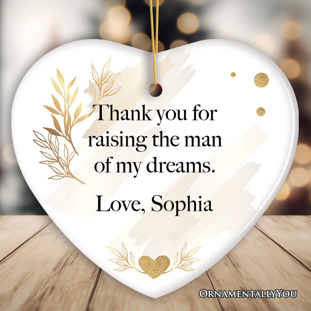 Mother in Law Personalized Gift Ornament, Father of the Groom Custom Gift from Bride Ceramic Ornament OrnamentallyYou Heart