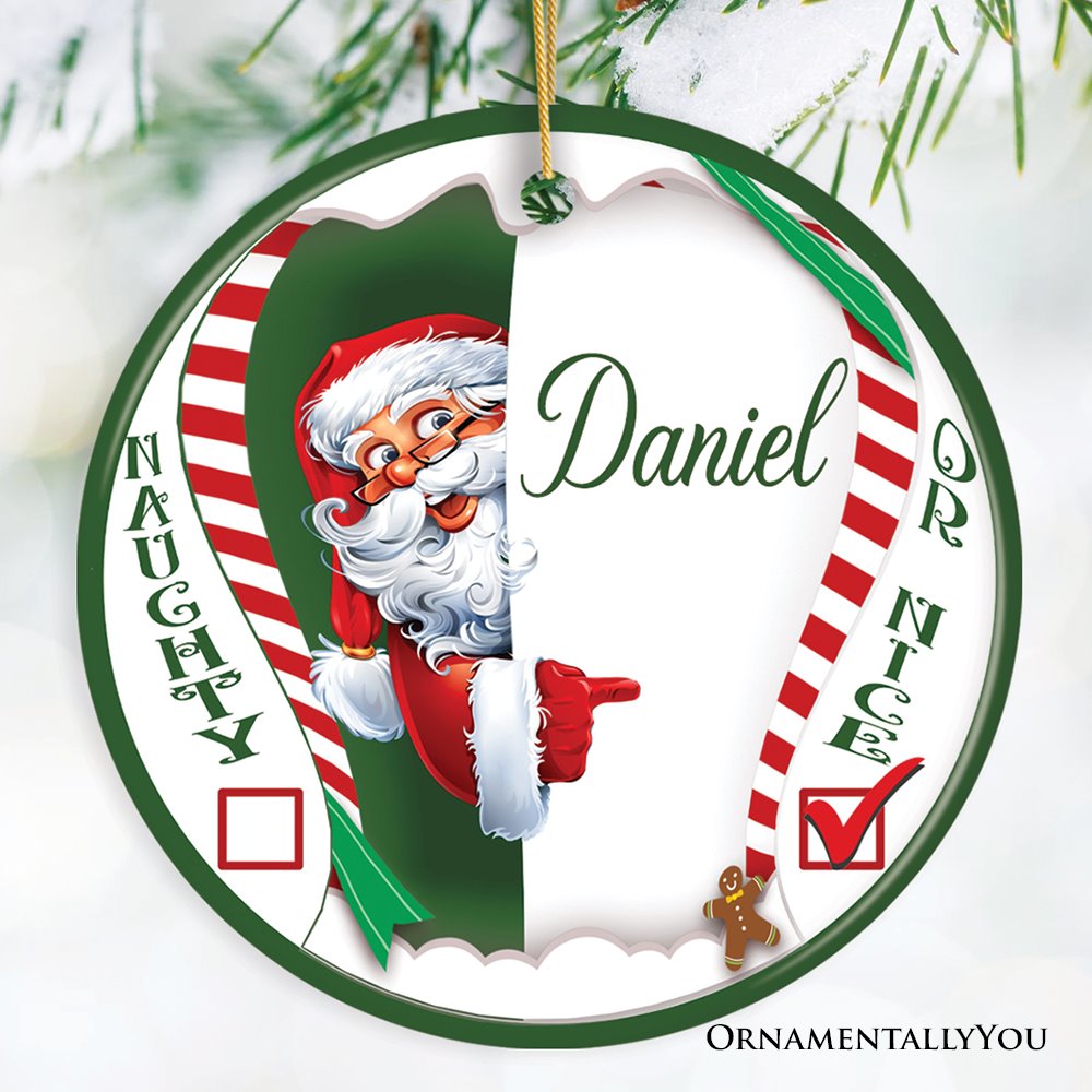 Naughty or Nice Personalized Christmas Ornament Ceramic Ornament OrnamentallyYou Circle