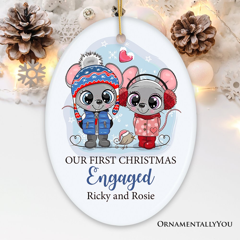 Our First Christmas Married-Engaged Mouse Ornament Ceramic Ornament OrnamentallyYou Oval