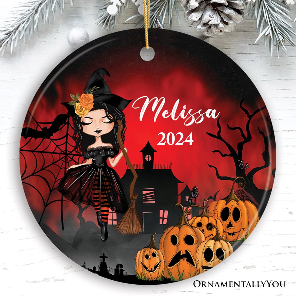 Personalized Witch Halloween Themed Women's Ornament Ceramic Ornament OrnamentallyYou Circle 