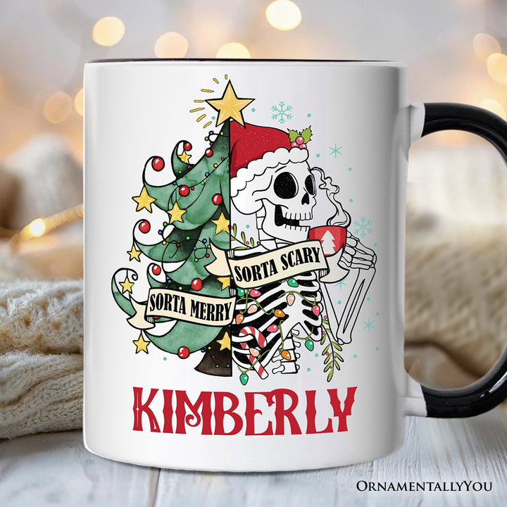 Sorta Merry Christmas Skeleton Personalized Mug, Sarcastic Holiday Gift with Custom Name Personalized Ceramic Mug OrnamentallyYou White - Black Customized