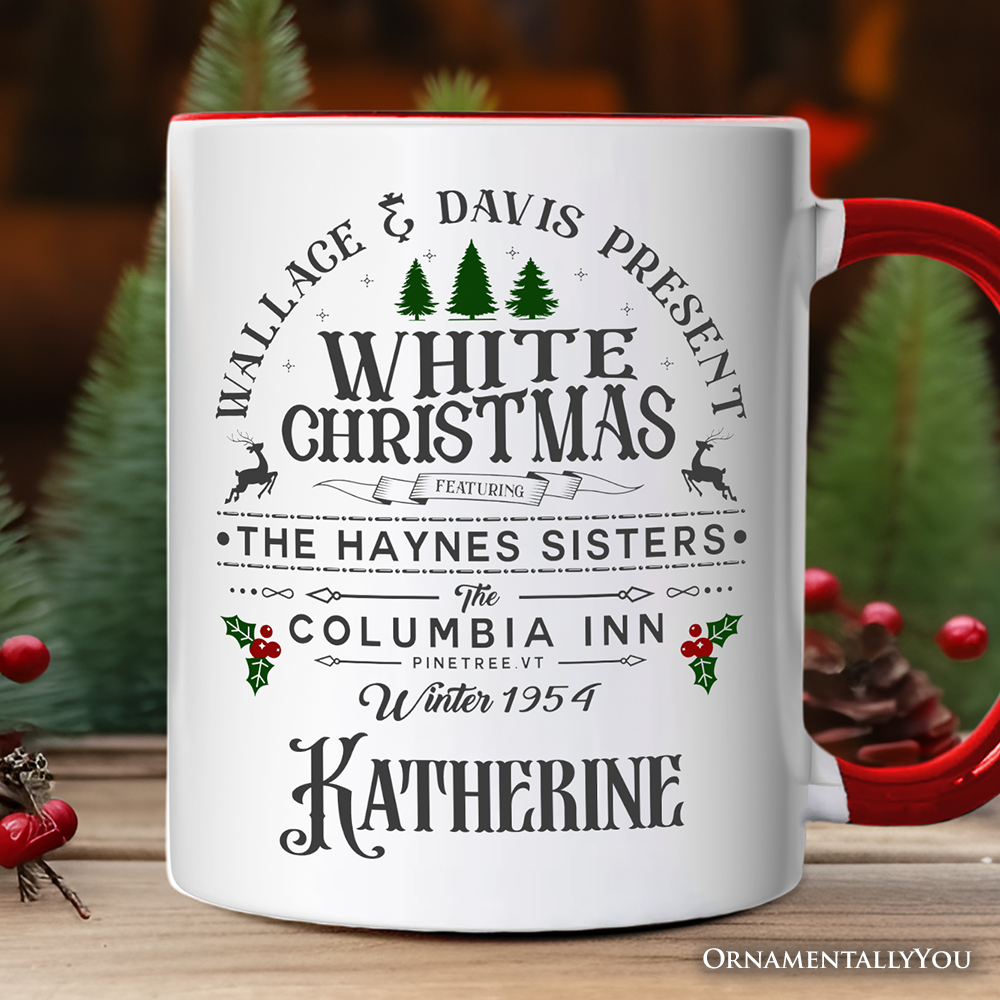 White Christmas Movie Vintage Personalized Mug, Haynes Sisters Wallace & Davis 1954 Holiday Gift with Custom Name