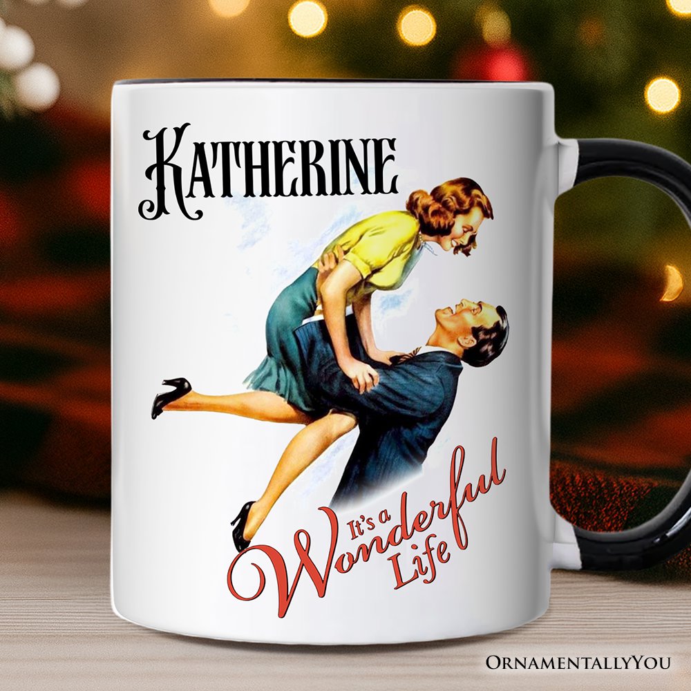 It's a Wonderful Life Personalized Mug, Vintage 1940s Movie Christmas Gift with Custom Name White - Black / Customized