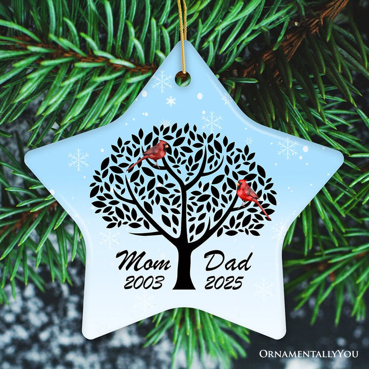 Dad and Mom Cardinals in The Tree Personalized Ornament Ceramic Ornament OrnamentallyYou Star