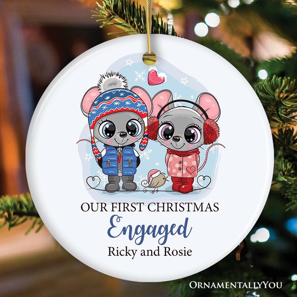 Our First Christmas Married-Engaged Mouse Ornament Ceramic Ornament OrnamentallyYou Circle