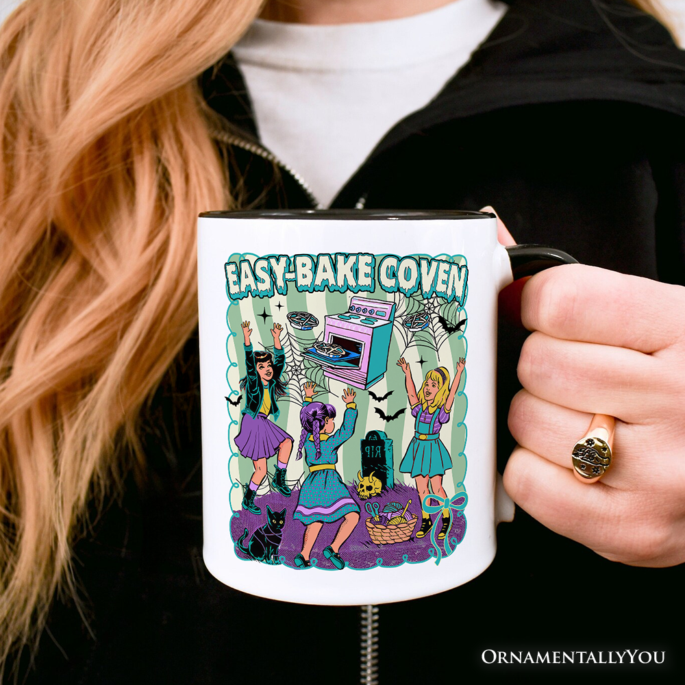 Retro Easy-Bake Coven Horror Movie Personalized Mug, Funny Retro Witch Halloween Gift with Custom Name