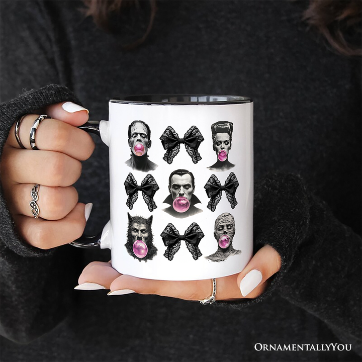 Bubblegum Classic Monster Personalized Mug, Funny Coquette Bow Gift with Retro Style and Custom Name