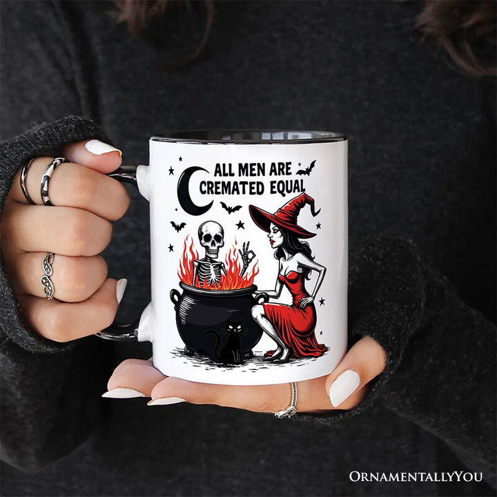 All Men Are Cremated Equal Halloween Personalized Mug, Funny Witch Cauldron Gift with Custom Nam Personalized Ceramic Mug OrnamentallyYou