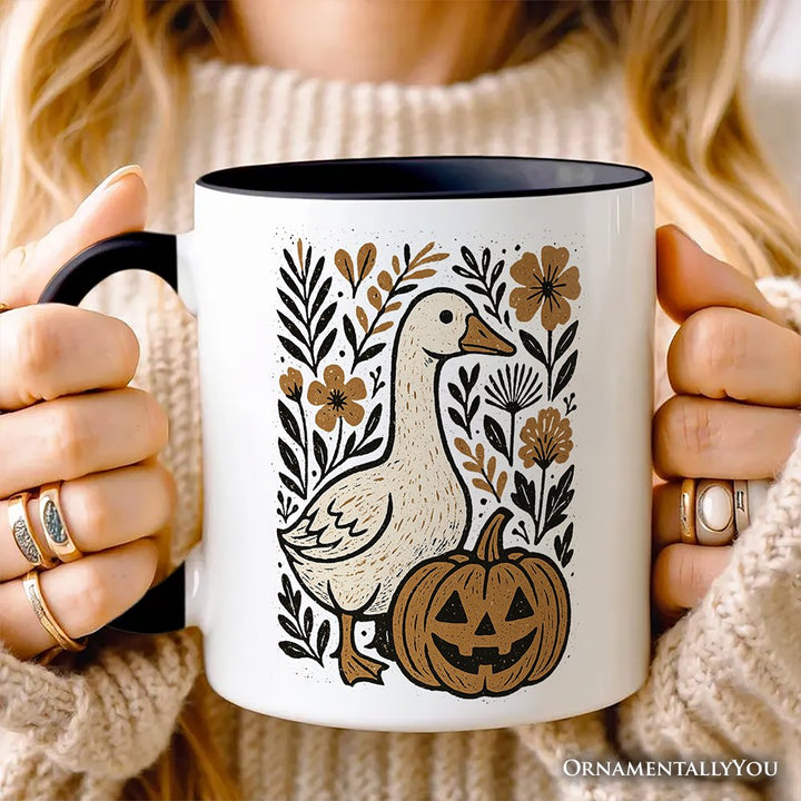 Boho Goose Halloween Pumpkin Personalized Mug, Spooky Fall Floral Gift with Custom Name Personalized Ceramic Mug OrnamentallyYou