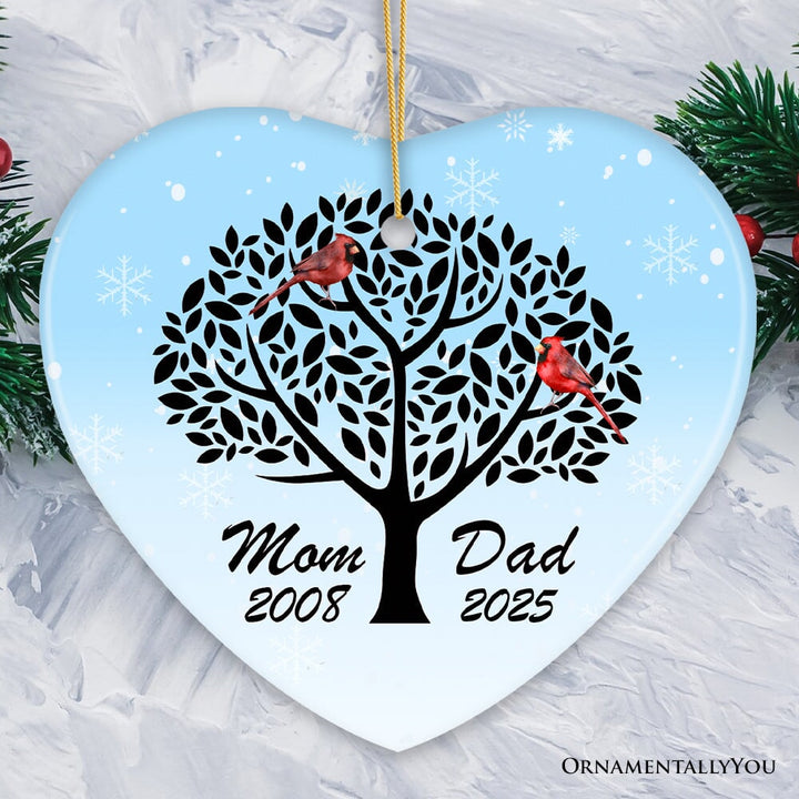 Dad and Mom Cardinals in The Tree Personalized Ornament Ceramic Ornament OrnamentallyYou Heart