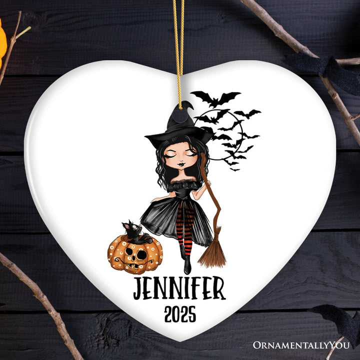 Custom Witch Halloween Theme Women's Ornament Ceramic Ornament OrnamentallyYou Heart