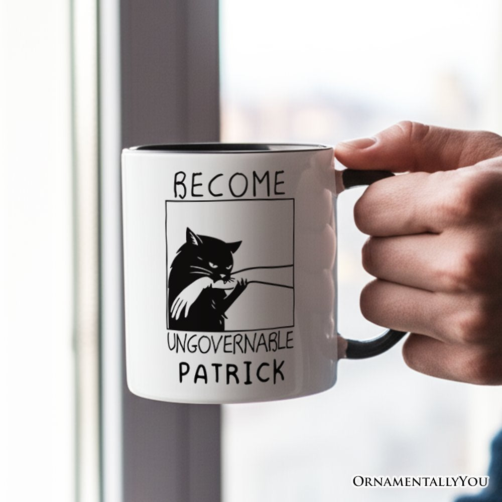 Become Ungovernable Black Cat Personalized Mug, Bites Hand Humorous Meme Gift with Custom Name Personalized Ceramic Mug OrnamentallyYou