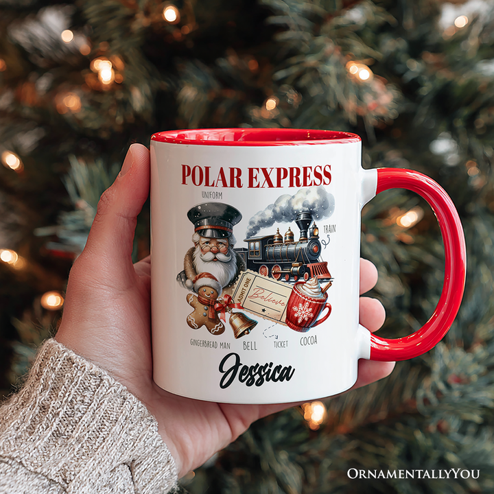 Polar Express Christmas Personalized Mug, Vintage Holiday Santa Gift with Custom Name