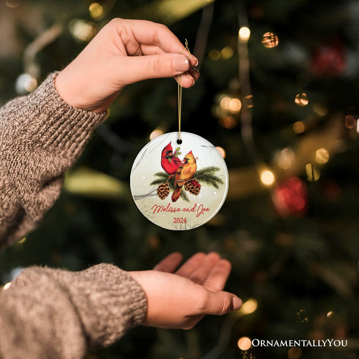 Winter Cardinal Couple Personalized Ornament Ceramic Ornament OrnamentallyYou