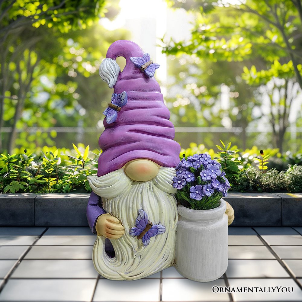 Garden Grace Lavender Gnome Figurine, 10" Purple Home Decor Statue with Butterflies and Flowers Resin Statues OrnamentallyYou 