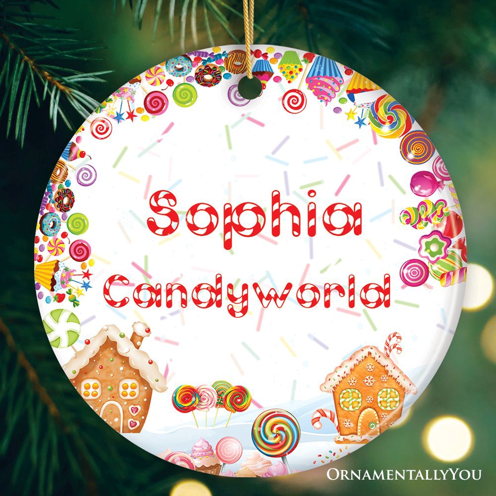 Personalized Candyworld Christmas Ornament, Fun for Candy Loving Children Ceramic Ornament OrnamentallyYou Circle