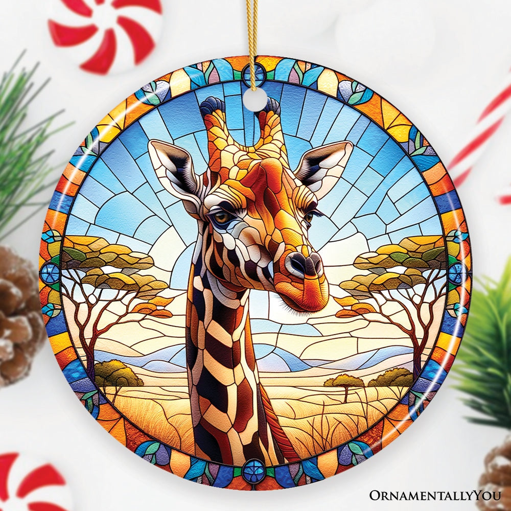 African Giraffe Stained Glass Style Ceramic Ornament, Safari Animals Christmas Gift and Decor Ceramic Ornament OrnamentallyYou Circle 