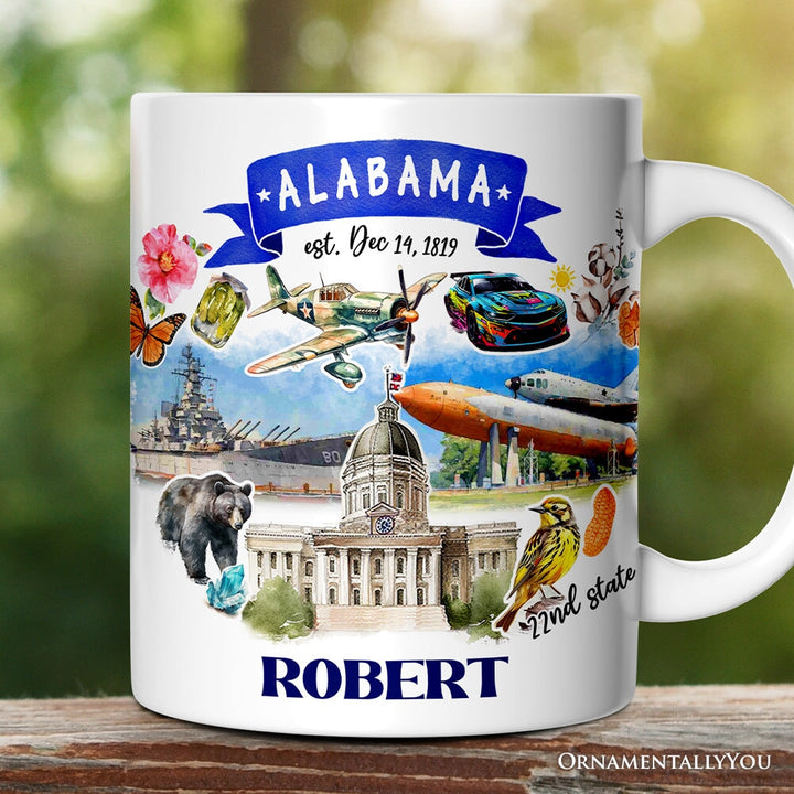 Artistic Alabama State Themes and Landmarks Personalized Mug With Custom Name Personalized Ceramic Mug OrnamentallyYou 12oz Mug Customized
