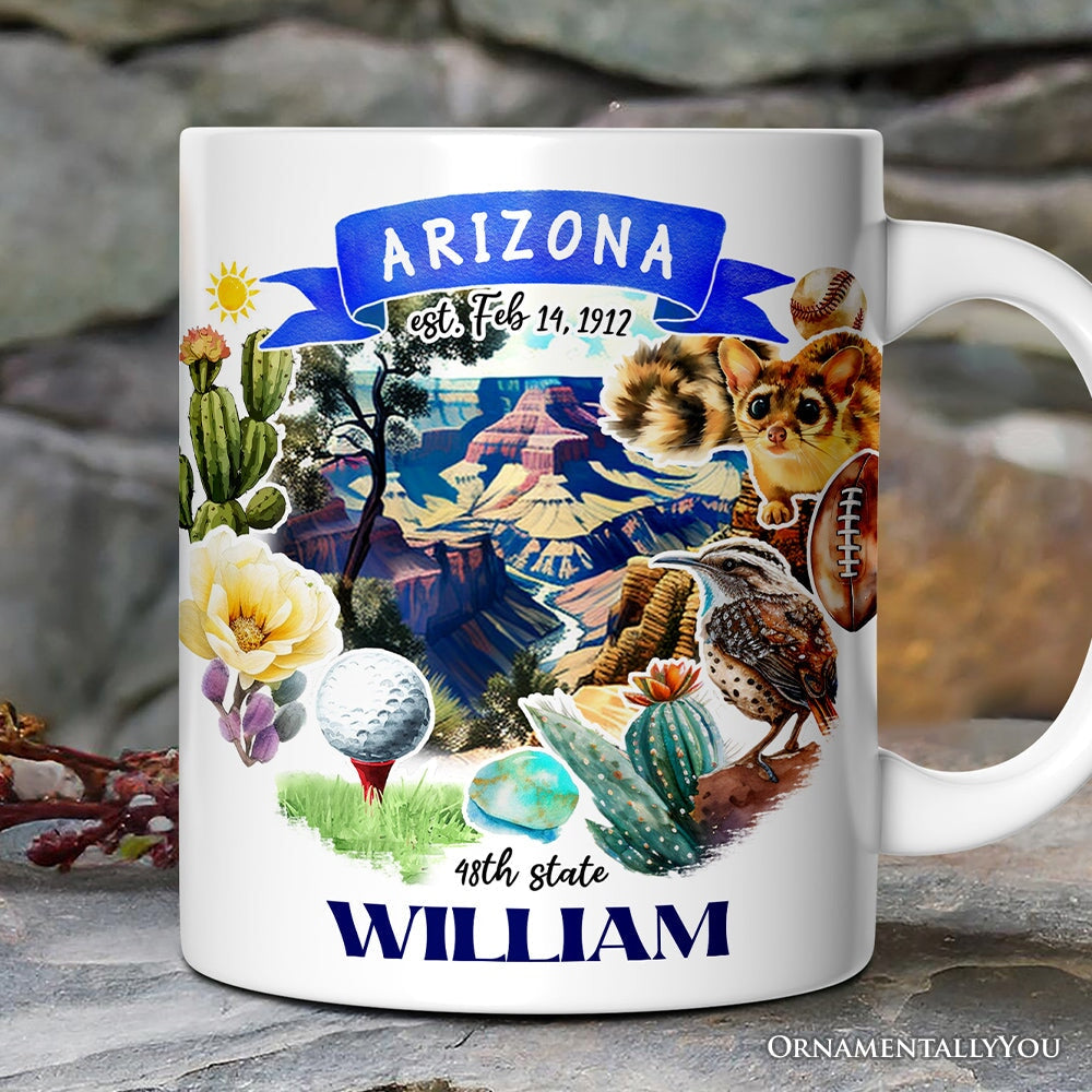 Artistic Arizona State Themes and Landmarks Personalized Mug With Custom Name Personalized Ceramic Mug OrnamentallyYou 12oz Mug Customized