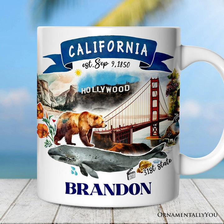 Artistic California State Themes and Landmarks Personalized Mug With Custom Name Personalized Ceramic Mug OrnamentallyYou 12oz Mug Customized